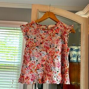 Solitaire Floral Embroidered Eyelet Ruffle
Shoulder Top Blouse size S